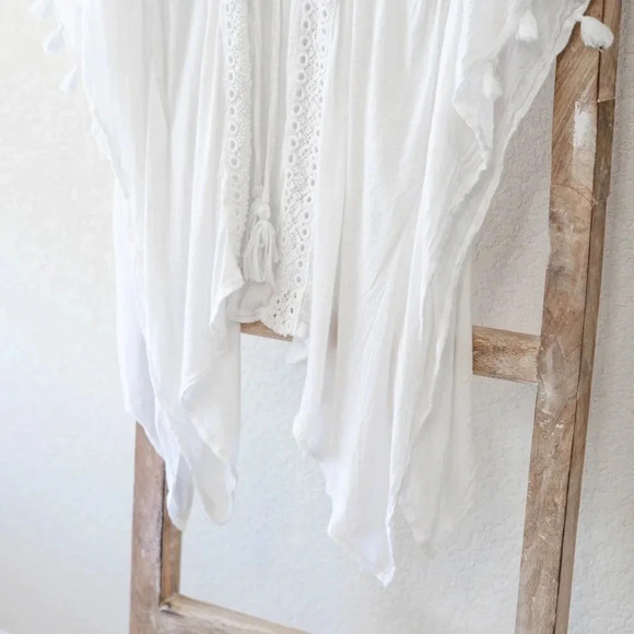VINCE CAMUTO KIMONO SZ O/S WHITE TIE-FRONT COVER-UP TOP WITH TASSELS BOHO - Picture 8 of 11